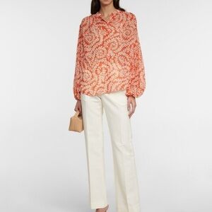 Diane Von Furstenberg Orange Cream Puff Sleeve Blouse